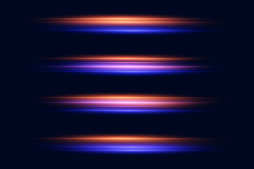 Obraz premium Set of sparkling lines, laser beam, light effect. On a black background.