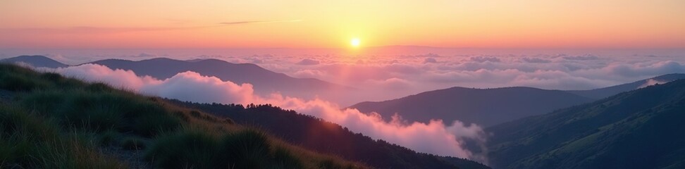 Obraz premium Silky clouds drifting across the hills of La Portada at sunrise, soft, hills