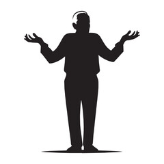 Unbothered Shrugging Oldman silhouette, relaxed and carefree - Oldman illustration - Minimalist Shrugging Oldman vector - Laid-back elder
