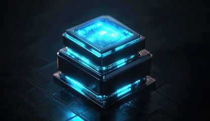 Futuristic CPU stack in dark tech setting