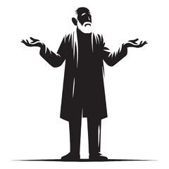 Hesitant Shrugging Oldman silhouette, unsure of the answer - Oldman illustration - Minimalist Shrugging Oldman vector - Uncertain elder
