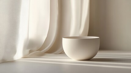 A pristine white ceramic cup, its smooth surface reflecting the ambient light, rests gracefully against a plain backdrop, a testament to simplicity and elegance.