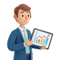 Fototapeta premium 3D Cartoon Illustration of a Business Person Holding a Graph in a Professional Setting