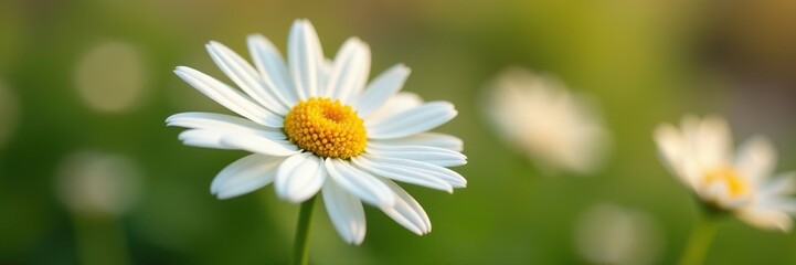 Fototapeta premium Simple yet elegant white daisy flower with bright orange heart, spring, garden