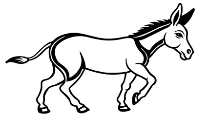 Fototapeta premium A Steadfast Donkey Gracefully Strides Across A Clean White Background In A Bold, Black-and-white Line Art Style