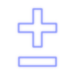 Neon blue outline plus-minus sign on transparent background