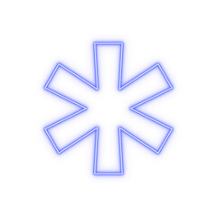 Neon blue outline * asterisk sign on transparent background