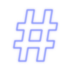 Neon blue outline # number sign hash symbol on transparent background