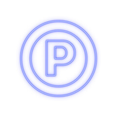 Neon blue outline ℗ sound recording copyright symbol on transparent background