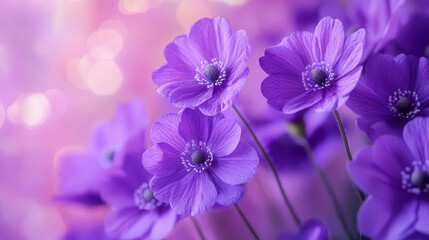 Obraz premium A symphony of violet, as delicate blossoms unfurl in vibrant purple hues, their petals unfurling in a graceful cascade, a sight sure to enchant and inspire.