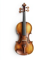 Fototapeta premium Classic Violin: A Detailed Close-up of a Polished Violin Against a White Background