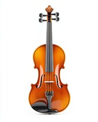 Obraz premium Classic Violin: A Detailed Close-up of a Polished Violin Against a White Background