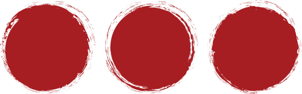 Set of red round hand-drawn highlights circles. Red grunge circle stamp. Stamp for grunge badge, seal, ink, and badge design template.