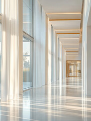 Fototapeta premium Bright and airy corridor with natural light and curtains
