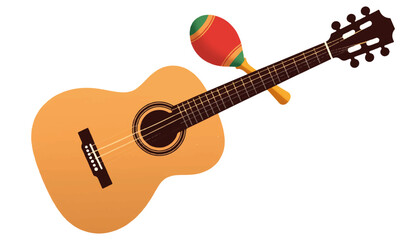 Obraz premium Guitar and maraca on vibrant background