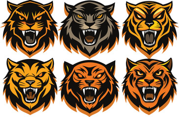 Obraz premium Tiger head mascot collection, tiger icon set. Vector illustration