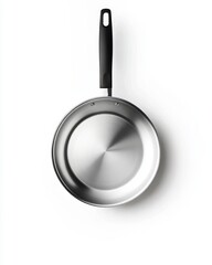 Sleek Stainless Steel Frying Pan with Black Handle