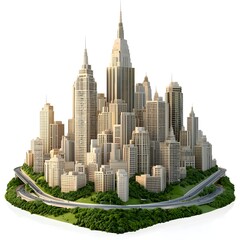 Obraz premium Isometric Cityscape Model Beige Skyscrapers and Green Highways