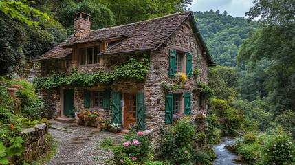 Old brick house building. 