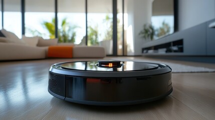 A sleek, futuristic design, featuring advanced sensors and intelligent navigation, a robotic vacuum cleaner promises to redefine cleaning, offering an efficient and effortless solution for modern