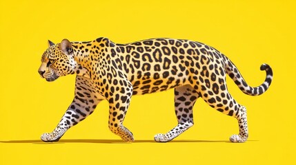 Low Poly Jaguar Walking on Yellow Background
