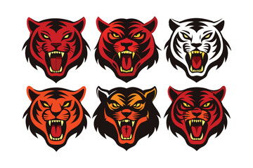 Obraz premium Tiger head mascot collection, tiger icon set. Vector illustration