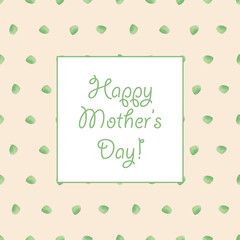 Mothers day greeting card. Watercolor square gift card with herbal ornament, green plant leaf illustration for mothers day gift