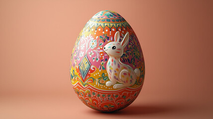 Warm and Colorful Decorated Easter Egg with Easter Bunny