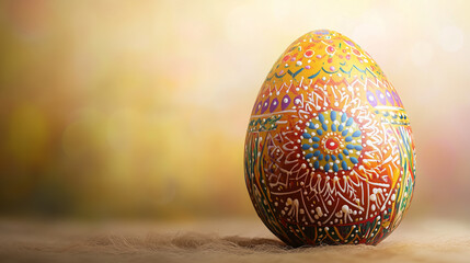 Warm and Colorful Decorated Easter Egg with Easter Bunny