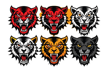Tiger head mascot collection, tiger icon set. Vector illustration
