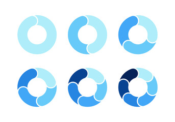 Pie chart for infographics. Circle sections for design of presentation of cycles, steps or stages. Vector set illustration isolated on white background.