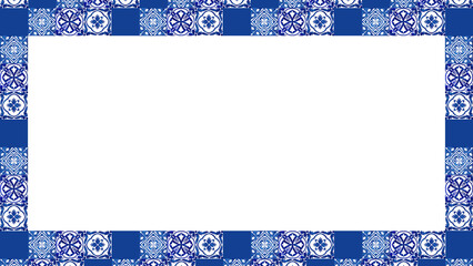 This Portuguese frame features intricate azulejo tile motifs, watercolor frame design