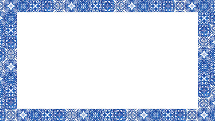A beautifully detailed Portuguese watercolor frame that captures the essence of traditional tilework