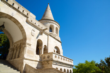 Tower in the Fisherman`s Bastion castle, Budapest in Hungary.