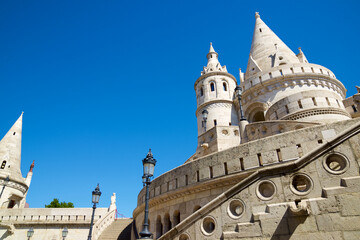Tower in the Fisherman`s Bastion castle, Budapest in Hungary.