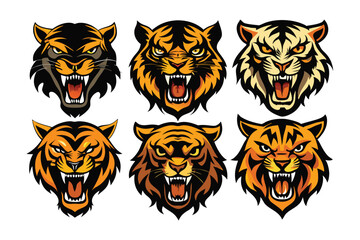 Tiger head mascot collection, tiger icon set. Vector illustration