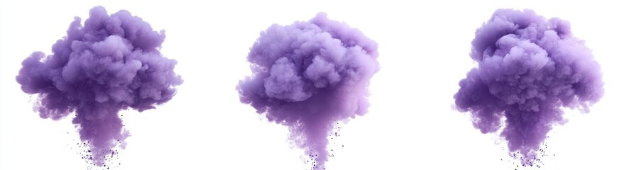 Fototapeta premium Three Lavender Smoke Plumes on White Background