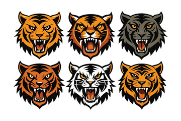 Fototapeta premium Tiger head mascot collection, tiger icon set. Vector illustration