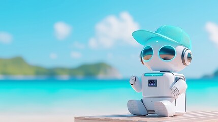 Robot AI Vacation Assistant, innovative trip planner designed for seamless travel experiences, features a minimalist aesthetic, emphasizing clarity and user-friendly design