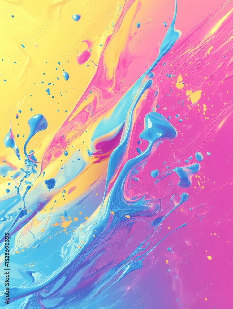 Poster Vibrant artistic display with iridescent color splashes creating a striking visual composition