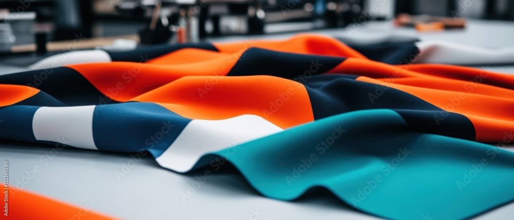 Poster bold color block textile design innovative fabric pattern exploration for modern apparel, digital br