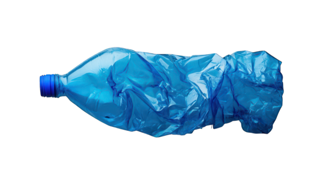 Crumpled blue plastic bottle --ar 16:9