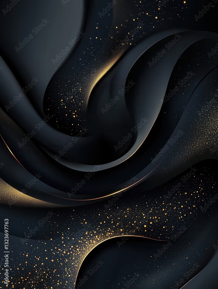 Fototapete Elegant abstract swirl with golden accents on dark background creating a luxurious modern aesthetic suitable for various design applications
