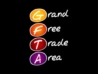 GFTA Grand Free Trade Area - project envisaged by several regional blocs in Africa in order to bring about increased intra-African trade, acronym text concept background