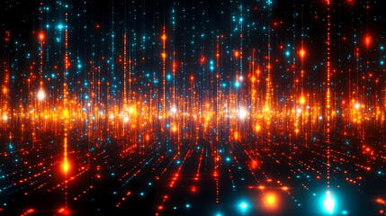 Fototapeta premium Flickering Light Spots in Red, Orange, and Blue on a Black Background