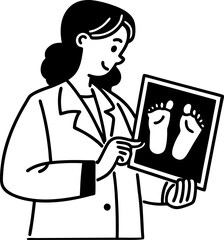 female doctor examining baby footprints on a chart medical professional in healthcare specialist concept