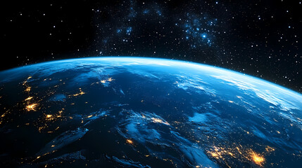 Fototapeta premium Earth from Space with Bright City Lights in the Night Sky
