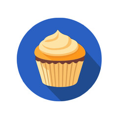 My Simple flat 2D icon cupcake in blue circle isolated on transparent background, vector, flat design, animation design, simple flat 2D icon, clipart