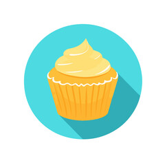 My Simple flat 2D icon cupcake in blue circle isolated on transparent background, vector, flat design, animation design, simple flat 2D icon, clipart