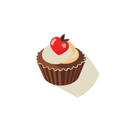 My Simple flat 2D icon chocolate cupcake with cherry isolated on transparent background, vector, flat design, animation design, simple flat 2D icon, clipart